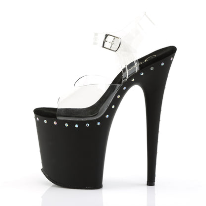 Pleaser FLAMINGO-808ABLS Clear / Black Matte Rhinestone Platform Sandals - 8 Inch Heels