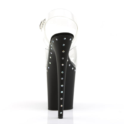 Pleaser FLAMINGO-808ABLS Clear / Black Matte Rhinestone Platform Sandals - 8 Inch Heels