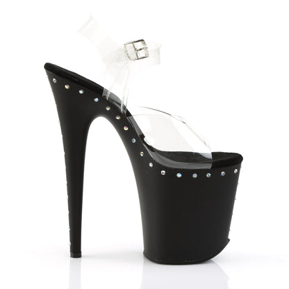 Pleaser FLAMINGO-808ABLS Clear / Black Matte Rhinestone Platform Sandals - 8 Inch Heels