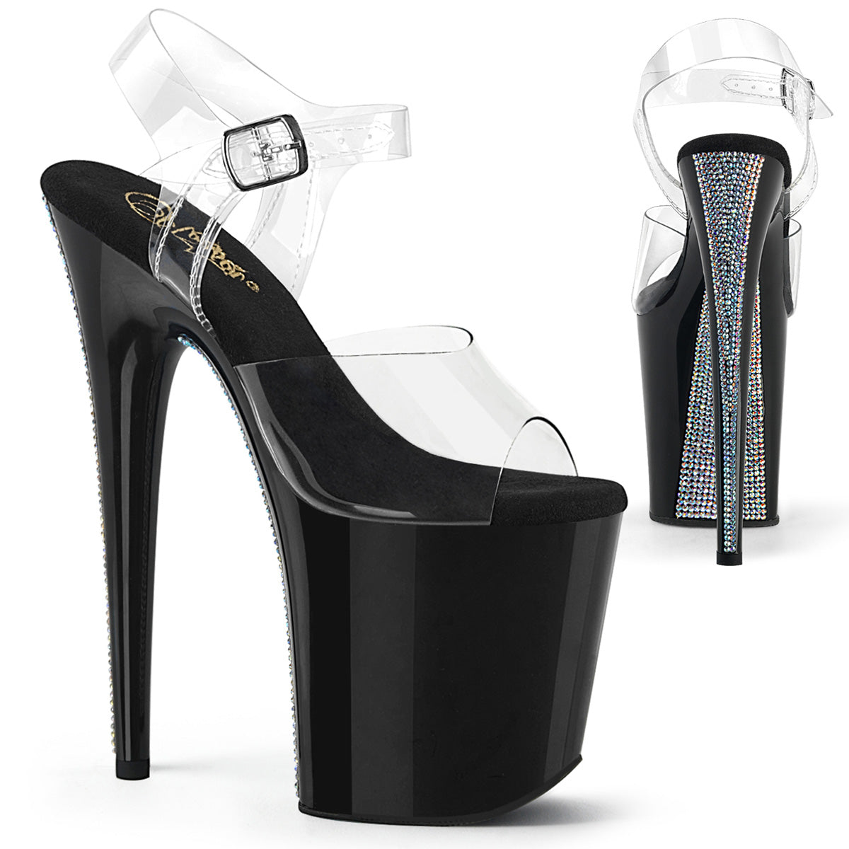FLAMINGO-808CRS-2 Pleaser Clear Black 8 Inch Dancer Platform Platform Shoes