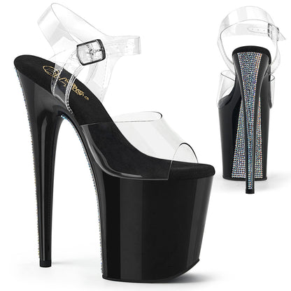 FLAMINGO-808CRS-2 Pleaser Clear Black 8 Inch Dancer Platform Platform Shoes