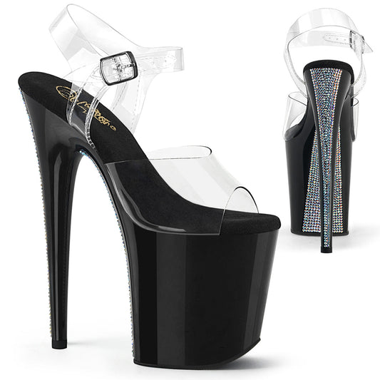 FLAMINGO-808CRS-2 Pleaser Clear Black 8 Inch Dancer Platform Platform Shoes