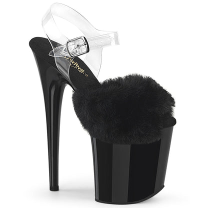 FLAMINGO-808FUR Pleaser Black 8 Inch Pole Dance Platform Shoes