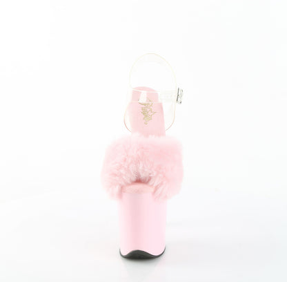 Pleaser FLAMINGO-808FUR Baby Pink Faux Fur-Clear / Baby Pink Peep Toe Platform Sandals - 8 Inch Heels