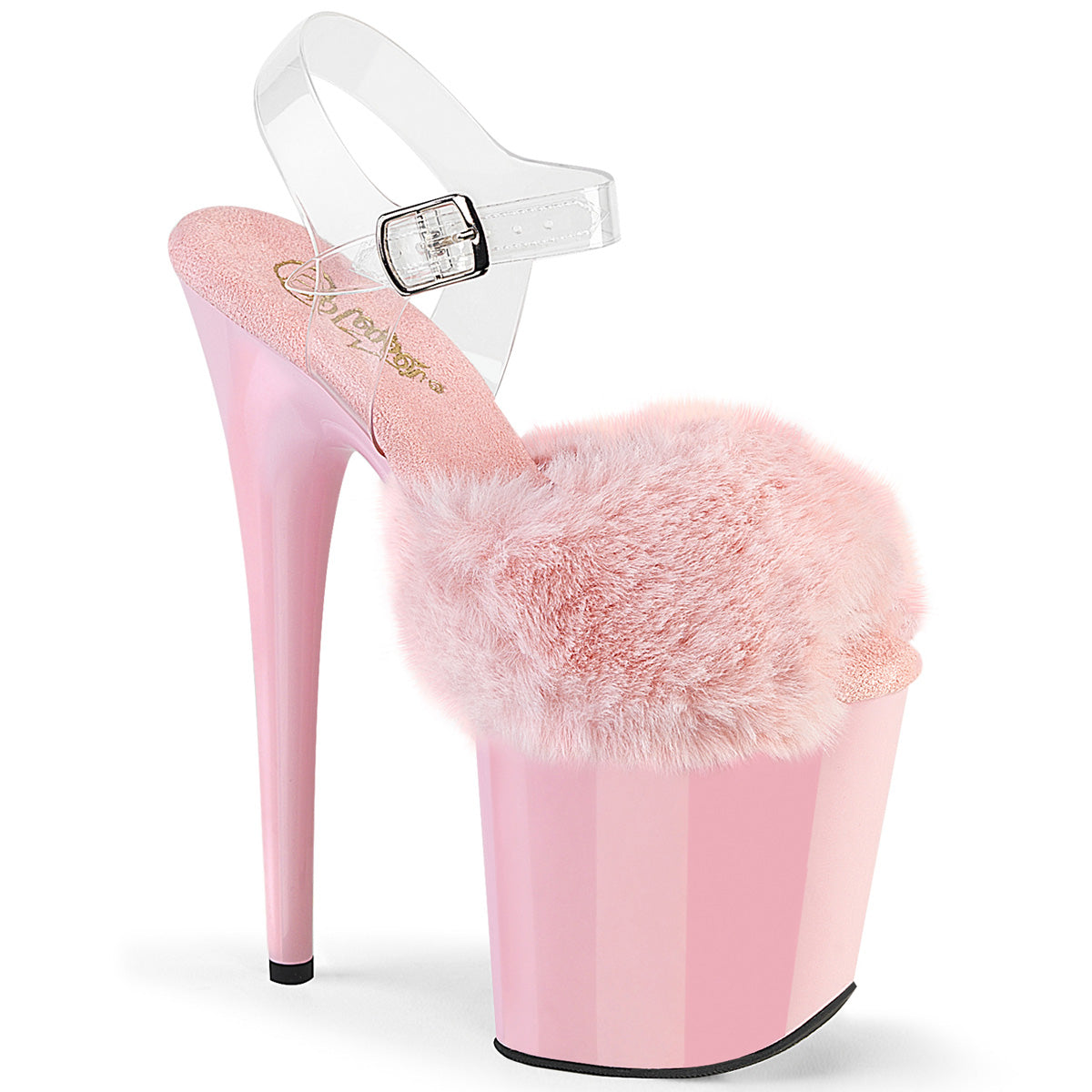 FLAMINGO-808FUR Pleaser Baby Pink 8 Inch Exotic Dance Platform Shoes B. Pink Faux Fur-Clr TPU B. Pink