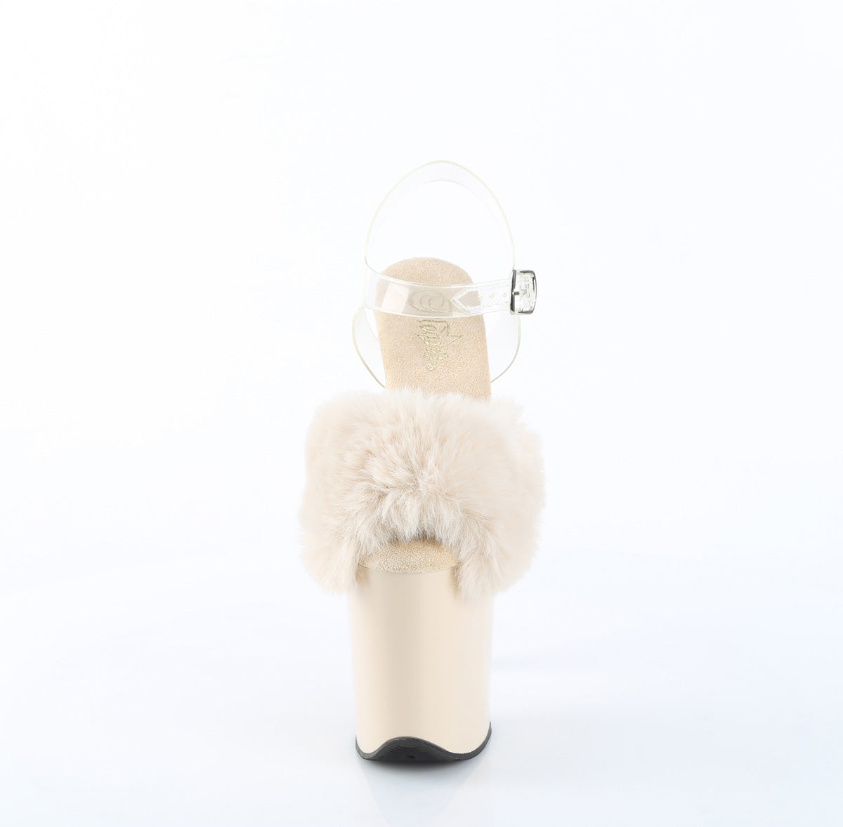 Pleaser FLAMINGO-808FUR Cream Faux Fur-Clear / Cream Peep Toe Platform Sandals - 8 Inch Heels