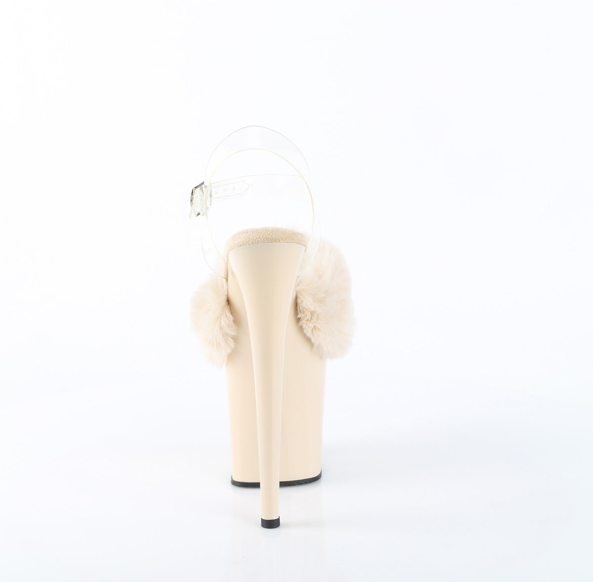 Pleaser FLAMINGO-808FUR Cream Faux Fur-Clear / Cream Peep Toe Platform Sandals - 8 Inch Heels
