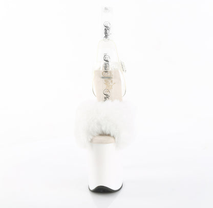 Pleaser FLAMINGO-808FUR White Faux Fur-Clear / White Peep Toe Platform Sandals - 8 Inch Heels