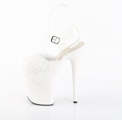 Pleaser FLAMINGO-808FUR White Faux Fur-Clear / White Peep Toe Platform Sandals - 8 Inch Heels