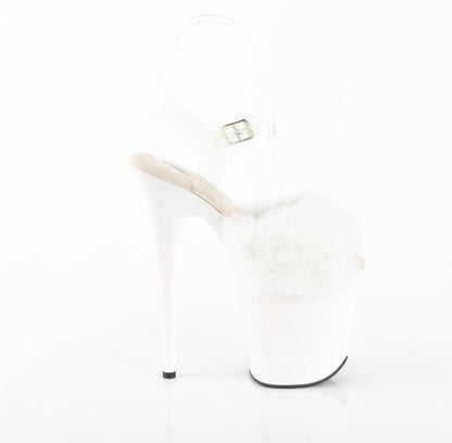 Pleaser FLAMINGO-808FUR White Faux Fur-Clear / White Peep Toe Platform Sandals - 8 Inch Heels