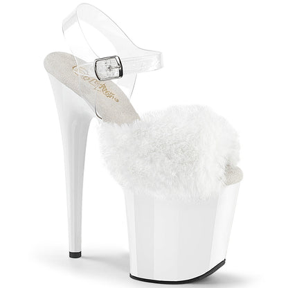 FLAMINGO-808FUR Pleaser White 8 Inch Exotic Dancing Platform Shoes Wht Faux Fur-Clr TPU Wht