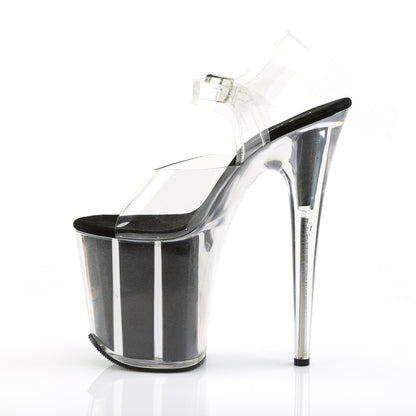 Pleaser FLAMINGO-808G Clear / Black Glitter Glitter Platform Sandals - 8 Inch Heels