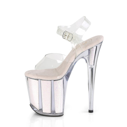 Pleaser FLAMINGO-808G Clear / Opal Glitter Inserts Glitter Platform Sandals - 8 Inch Heels