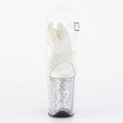 Pleaser FLAMINGO-808G Clear / Silver Multicolour Glitter Glitter Platform Sandals - 8 Inch Heels