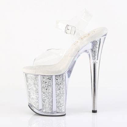 Pleaser FLAMINGO-808G Clear / Silver Multicolour Glitter Glitter Platform Sandals - 8 Inch Heels