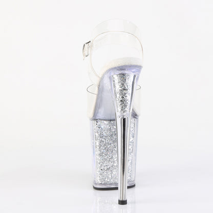 Pleaser FLAMINGO-808G Clear / Silver Multicolour Glitter Glitter Platform Sandals - 8 Inch Heels