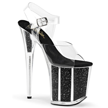 FLAMINGO-808G Pleaser Black Glitter 8 Inch Pole Dance Platform Shoes