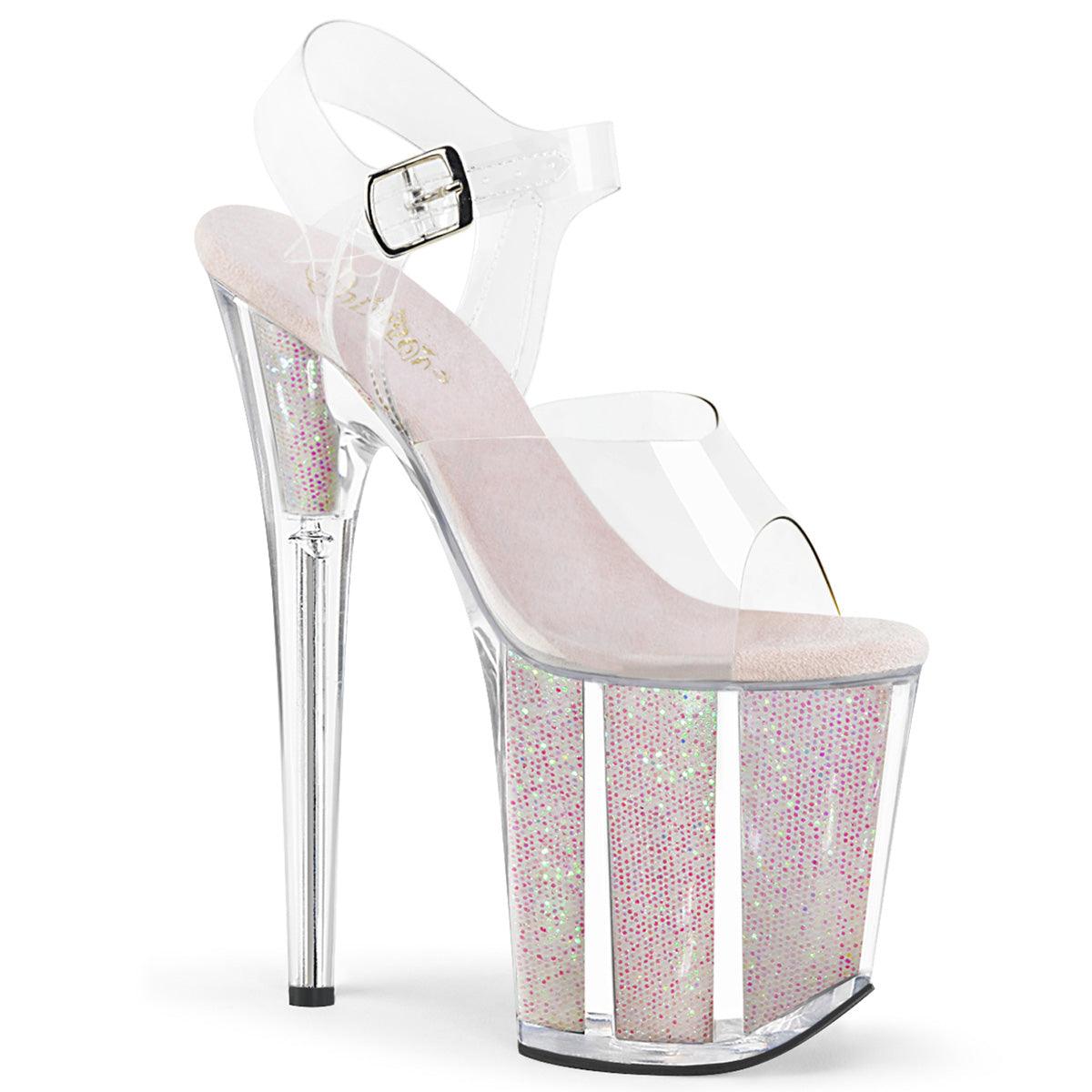 FLAMINGO-808G Pleaser Opal Glitter 8 Inch Lap Dancer Platform Shoes Clear Opal Glitter Inserts