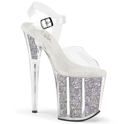 Pleaser FLAMINGO-808G Clear / Silver Multicolour Glitter Glitter Platform Sandals - 8 Inch Heels