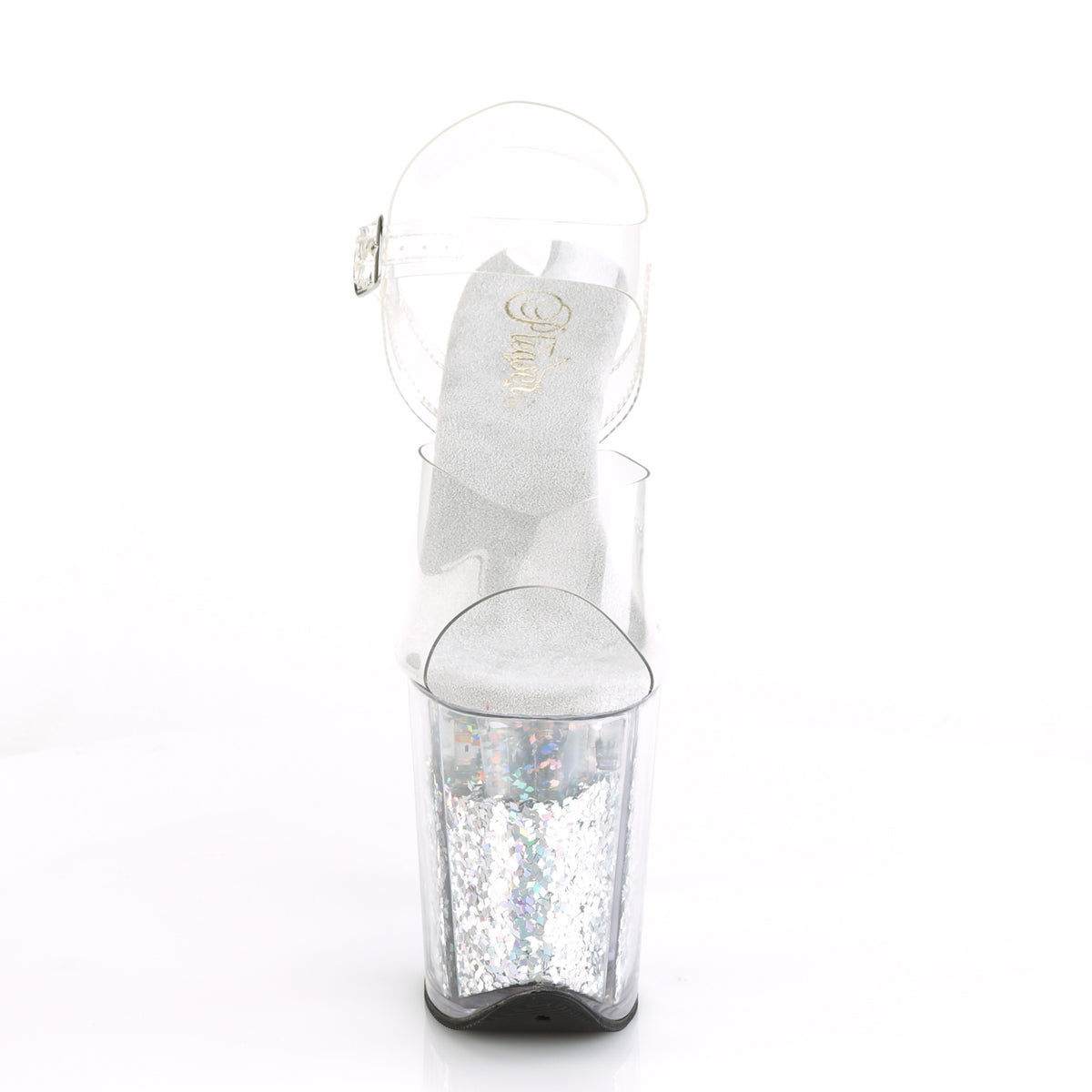 Pleaser FLAMINGO-808GF Clear / Silver Multicolour Glitter Glitter Platform Sandals - 8 Inch Heels