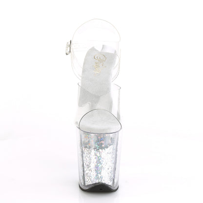 Pleaser FLAMINGO-808GF Clear / Silver Multicolour Glitter Glitter Platform Sandals - 8 Inch Heels