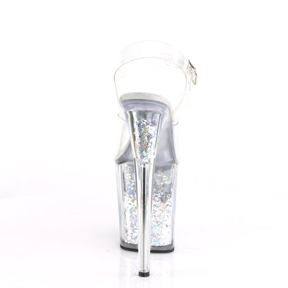 Pleaser FLAMINGO-808GF Clear / Silver Multicolour Glitter Glitter Platform Sandals - 8 Inch Heels