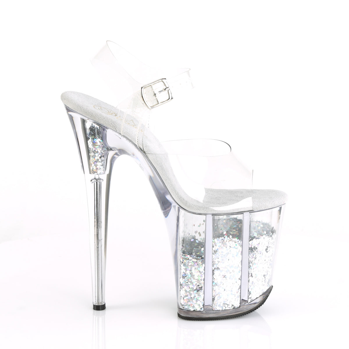 Pleaser FLAMINGO-808GF Clear / Silver Multicolour Glitter Glitter Platform Sandals - 8 Inch Heels