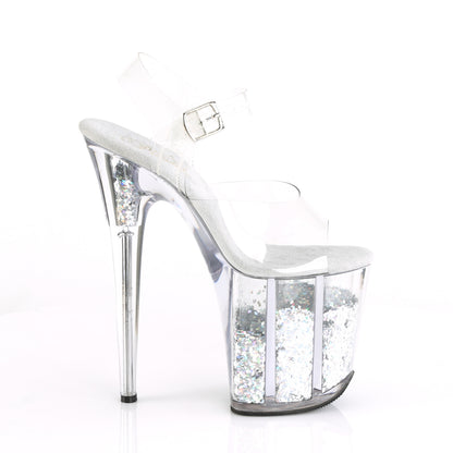 Pleaser FLAMINGO-808GF Clear / Silver Multicolour Glitter Glitter Platform Sandals - 8 Inch Heels