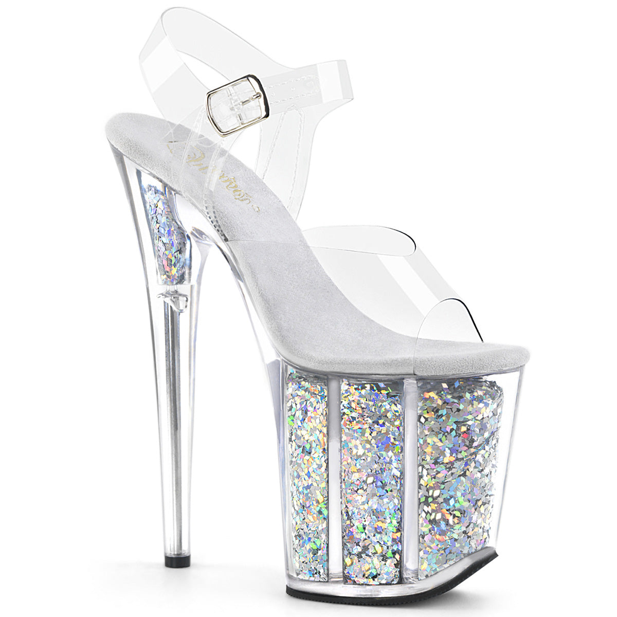 Pleaser FLAMINGO-808GF Clear / Silver Multicolour Glitter Glitter Platform Sandals - 8 Inch Heels