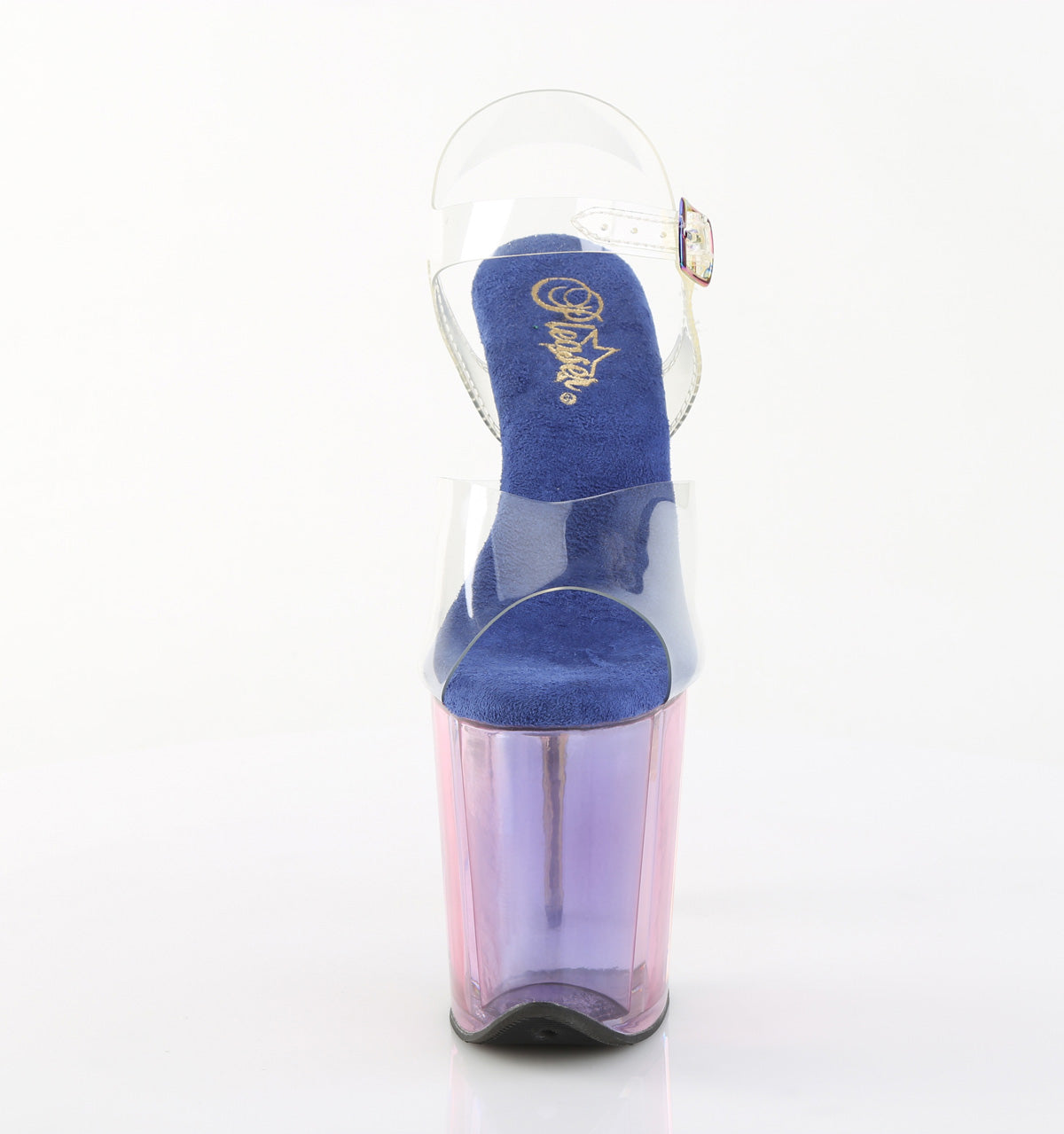 Pleaser FLAMINGO-808HT Clear / Blue Multicolour Tinted Platform Sandals - 8 Inch Heels