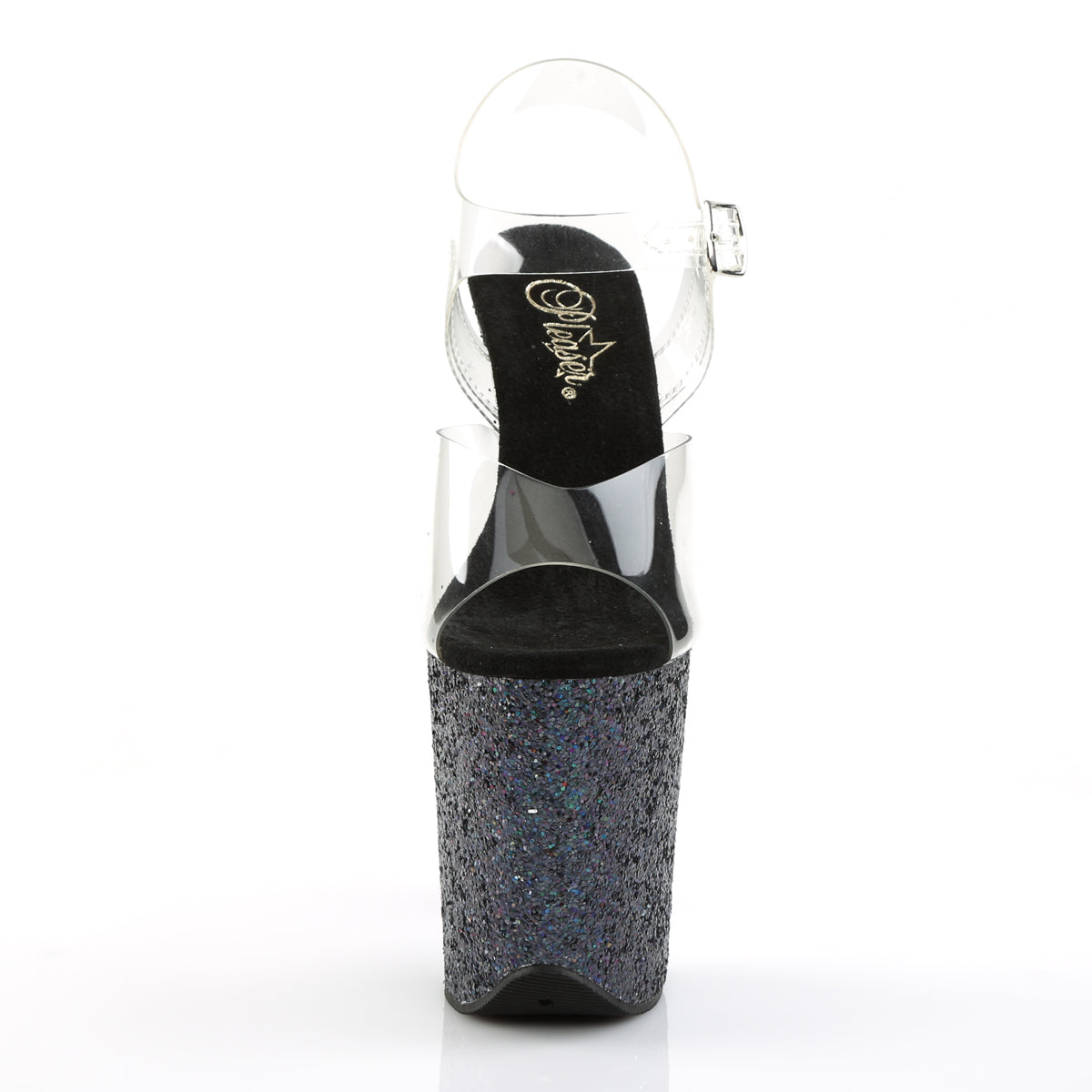 FLAMINGO-808LG Pleaser Black Glitter 8 Inch Pole Dancer Platform Shoes