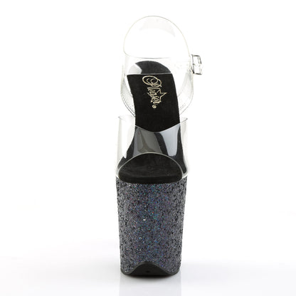 FLAMINGO-808LG Pleaser Black Glitter 8 Inch Pole Dancer Platform Shoes