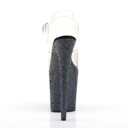 Pleaser FLAMINGO-808LG Clear / Black Multicolour Glitter Glitter Platform Sandals - 8 Inch Heels