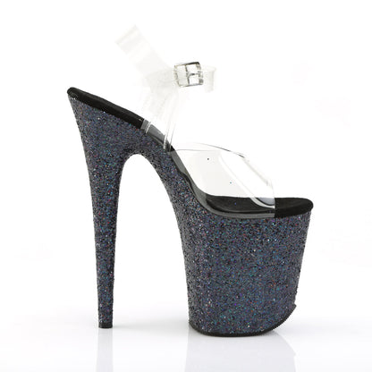 FLAMINGO-808LG Pleaser Black Glitter 8 Inch Pole Dancer Platform Shoes