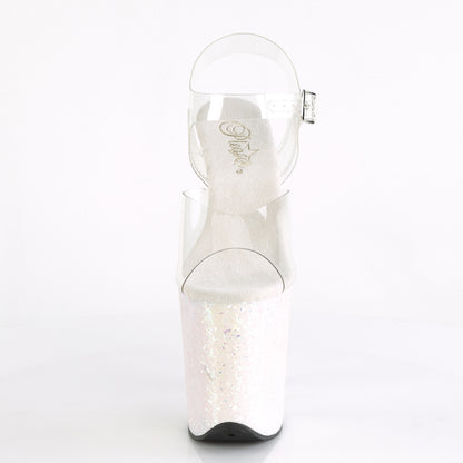 Pleaser FLAMINGO-808LG Clear / Opal Multicolour Glitter Glitter Platform Sandals - 8 Inch Heels