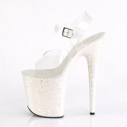FLAMINGO-808LG Pleasers 8" Heel Clear Opal Glitter Platform High Heel Shoes