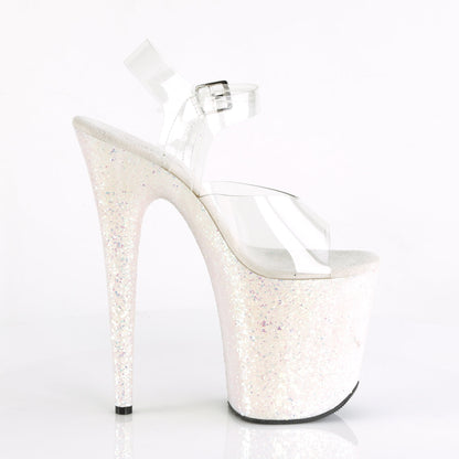 FLAMINGO-808LG Pleasers 8" Heel Clear Opal Glitter Platform High Heel Shoes