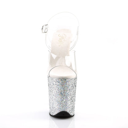 FLAMINGO-808LG Pleaser Silver Glitter 8 Inch Pole Dance Platform Shoes