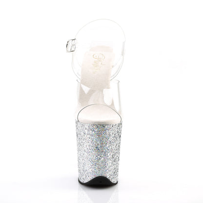 Pleaser FLAMINGO-808LG Clear / Silver Multicolour Glitter Glitter Platform Sandals - 8 Inch Heels