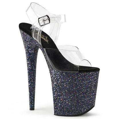 FLAMINGO-808LG Pleaser Black Glitter 8 Inch Pole Dancer Platform Shoes
