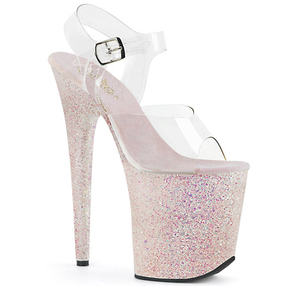 Pleaser FLAMINGO-808LG Clear / Opal Multicolour Glitter Glitter Platform Sandals - 8 Inch Heels