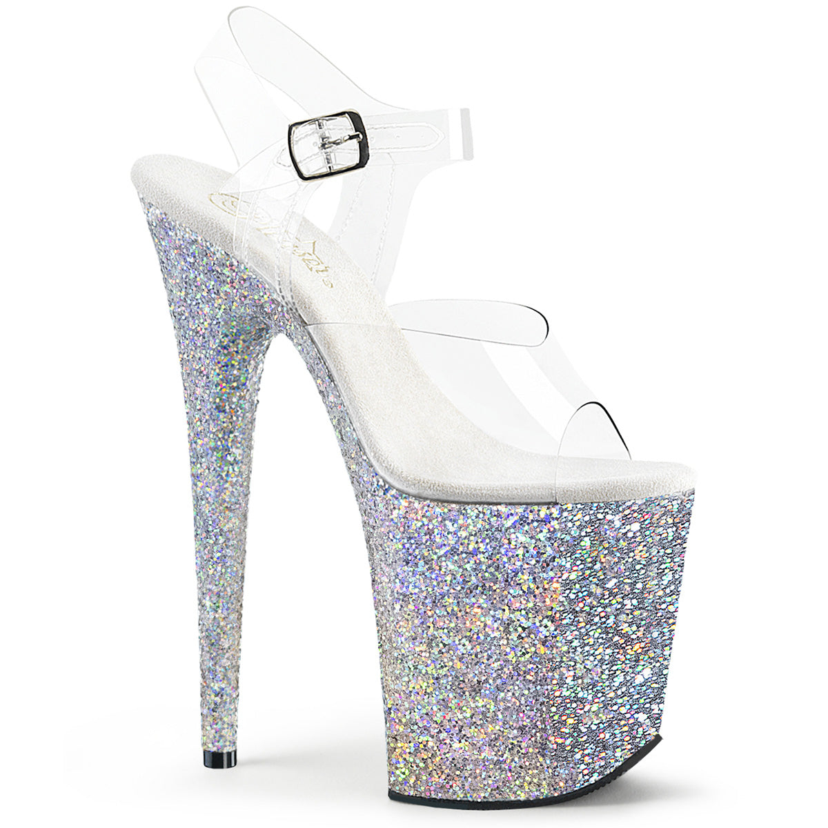 FLAMINGO-808LG Pleaser Silver Glitter 8 Inch Pole Dance Platform Shoes