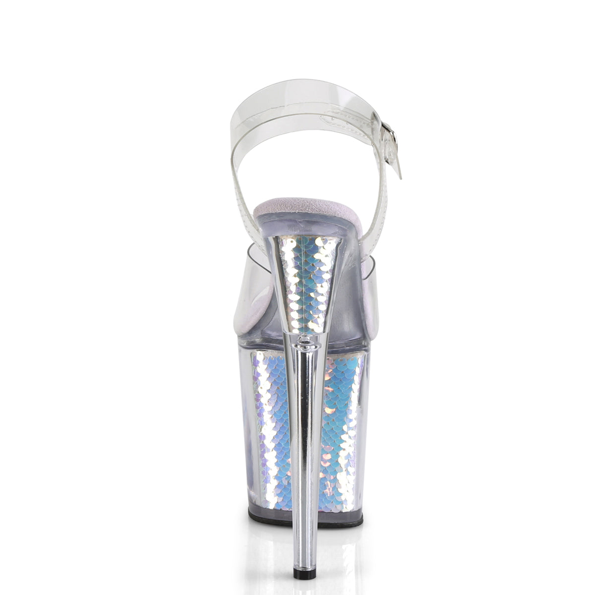 Pleaser FLAMINGO-808MC Clear / Lavender Holographic Inserts Platform Sandals - 8 Inch Heels