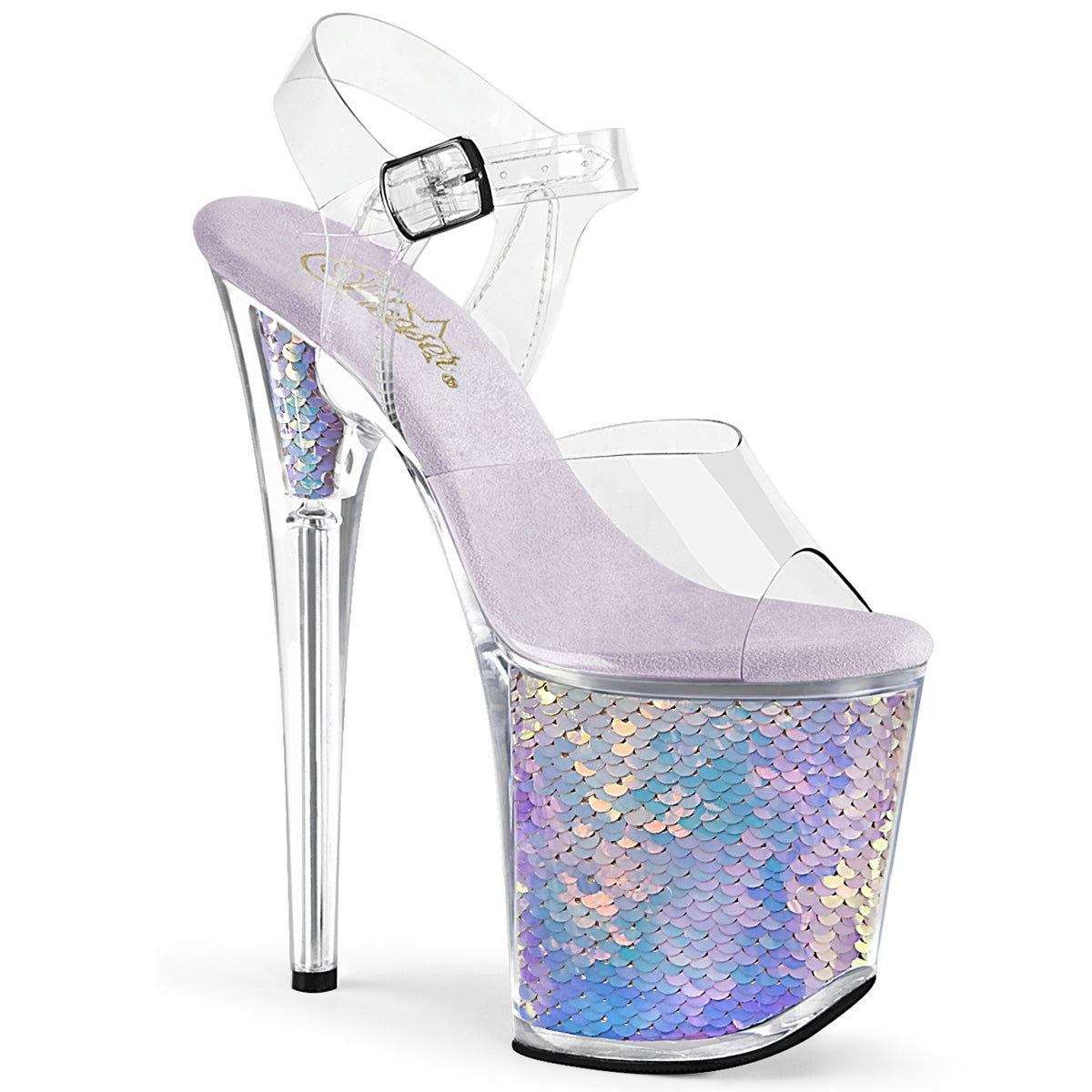 FLAMINGO-808MC 8" Heel Clear Lavender Holo Exotic Dancing Shoes