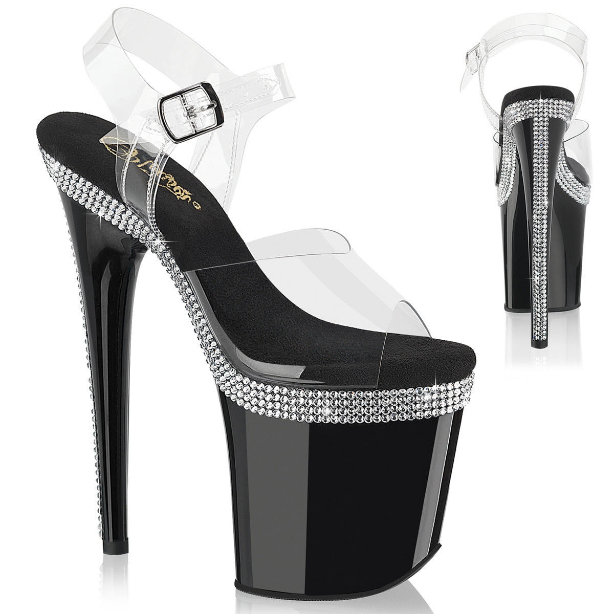 FLAMINGO-808MLS Pleaser Clear Black 8 Inch Exotic Dance Platform Shoes Clr Blk