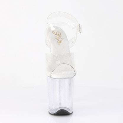 Pleaser FLAMINGO-808MMG Clear Glitter Platform Sandals - 8 Inch Heels