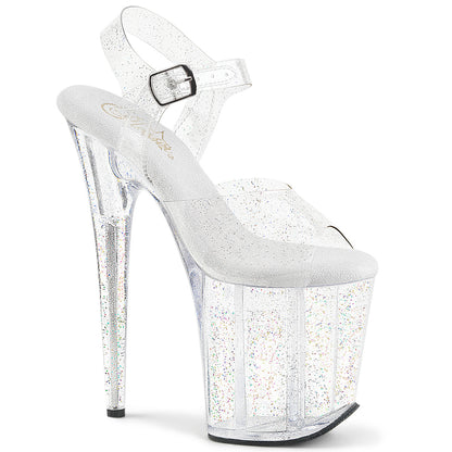 Pleaser FLAMINGO-808MMG Clear Glitter Platform Sandals - 8 Inch Heels