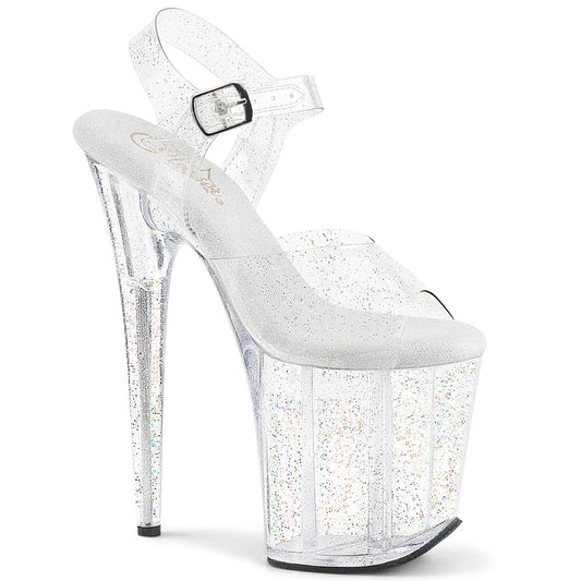 Pleaser FLAMINGO-808MMG Clear Glitter Platform Sandals - 8 Inch Heels