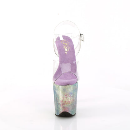 Pleaser FLAMINGO-808NEB Clear / Lavender Multicolour Metallic Glitter Platform Sandals - 8 Inch Heels