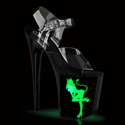 FLAMINGO-808NLDG Pleaser Clear Black 8 Inch Sexy Platform Pole Heels